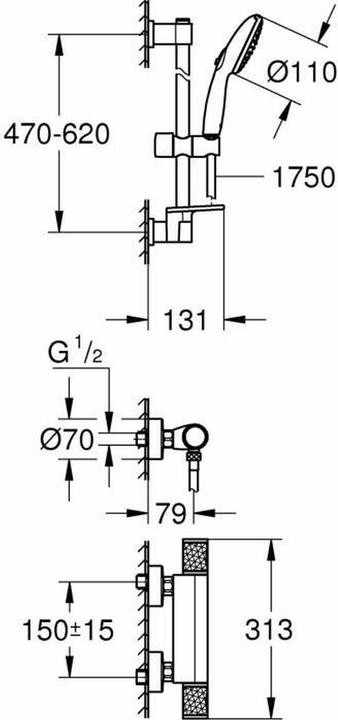 Immagine prodotto Grohe Precision Feel QuickFix Thermostat-Duscharmatur und Vitalio Start 110 Brausestangenset, Länge 600mm