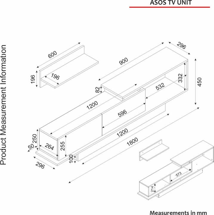 Immagine prodotto Kalune Design Aziel (180 x 29,6 x 45 cm)