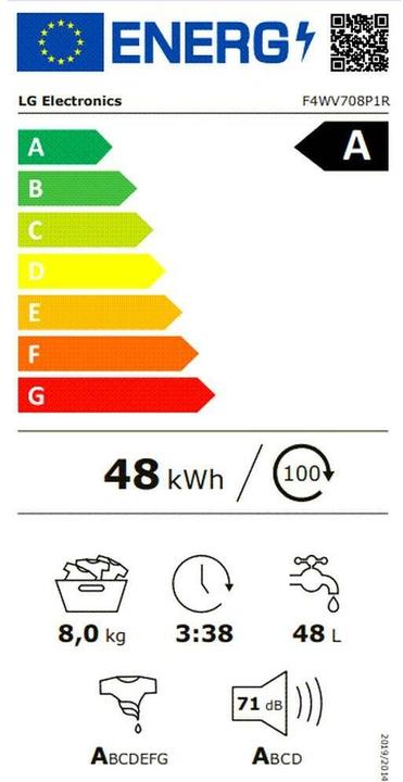Energie-Label LG F4WV708P1R (8 kg, Links)