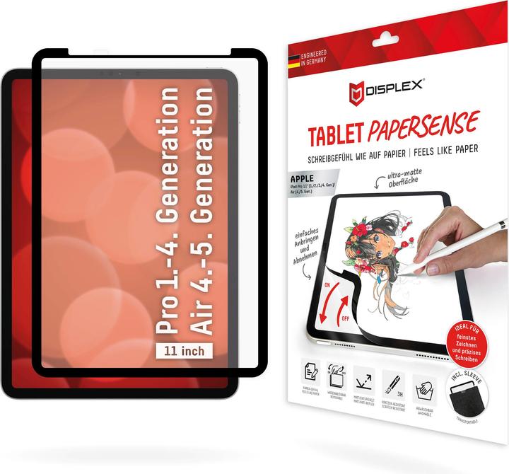 Displex Tablet Papersense, iPad Paper Feeling Schutzfolie (1 Piece, iPad Pro 11 2020 (2. Gen), iPad Pro 11 2022 (4th Gen), iPad Pro 11 2018 (1. Gen), iPad Pro 11 2021 (3rd Gen), iPad Air 2020 (4. Gen), iPad Air 2022 (5th Gen))