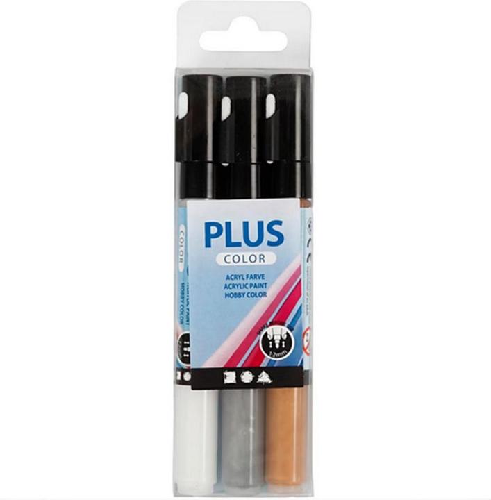 Produktbild Creativ Company Acrylmarker Plus Color 1-2 mm 3er Set, Weiss/Silber/Gold (Weiss, Silber, Gold, 2 mm, 3 x)