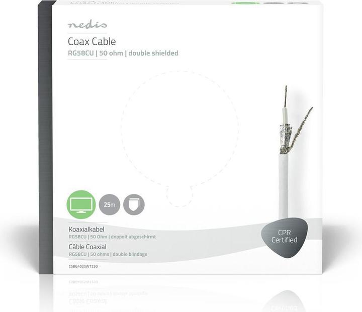 Actual product image Nedis Coaxial cable - RG58CU - 25.0 m - Gift box - Roll - White (Antenna cable)