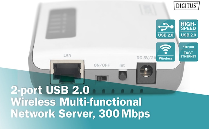 Image du produit Digitus DITGITUS 2 ports USB2.0 sans fil Multif. Netw.Server