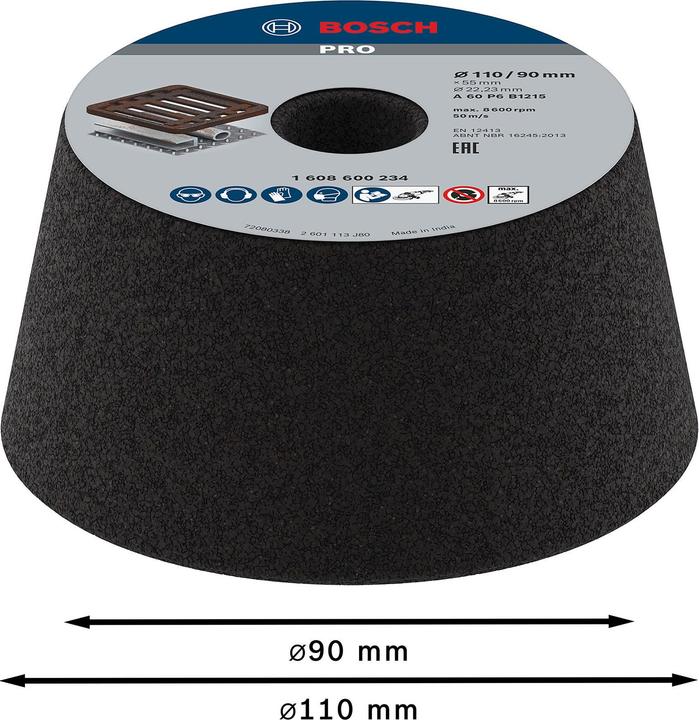 Produktbild Bosch Professional Zubehör PRO Metal Konischer Schleiftopf, 90 x 110 x 55 mm, G60 (60)