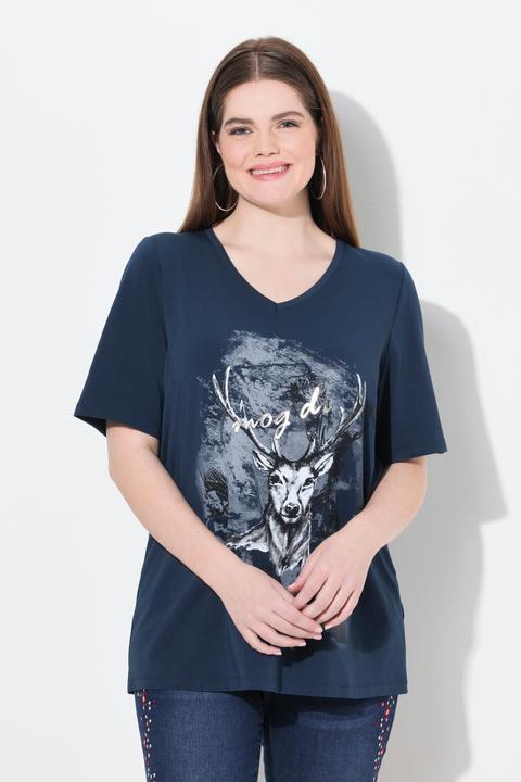 Produktbild Ulla Popken T-Shirt, Trachtenmotiv, Classic, V-Ausschnitt, Halbarm (46, 48)