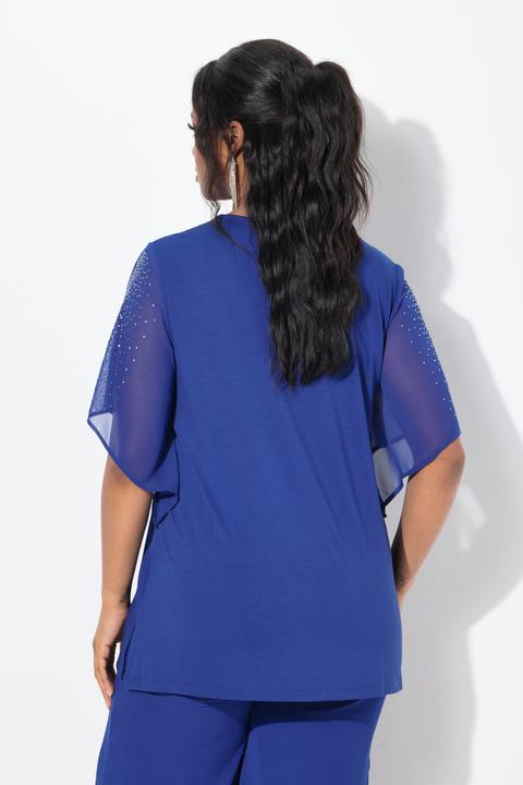 Produktbild Ulla Popken T-Shirt, Ziersteine, A-Linie, V-Ausschnitt, 3/4-Chiffonärmel (50, 52)