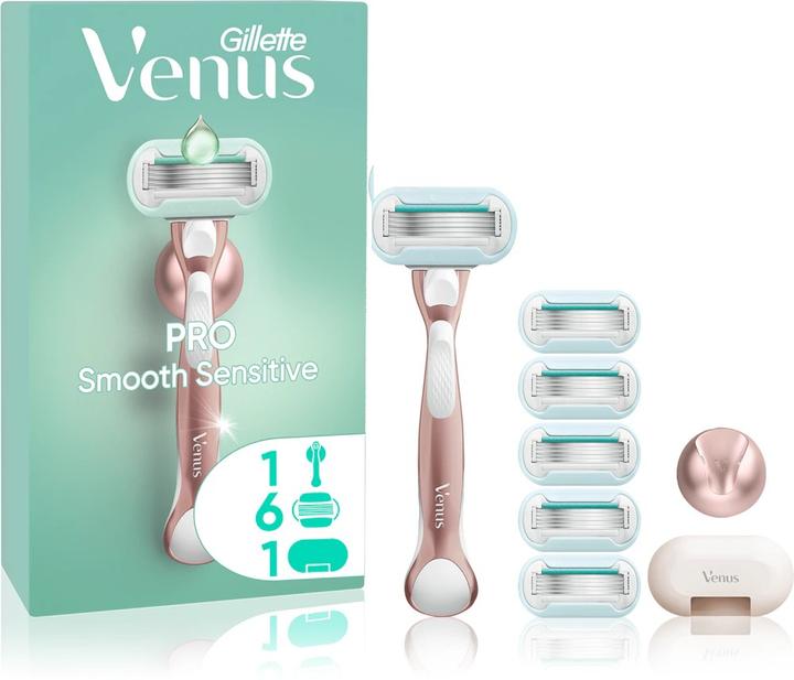 Produktbild Gillette Venus Pro Smooth Sensitive Systemklingen 6er,Handstück,Duschhänger,Reiseschutzkappe Rasiers
