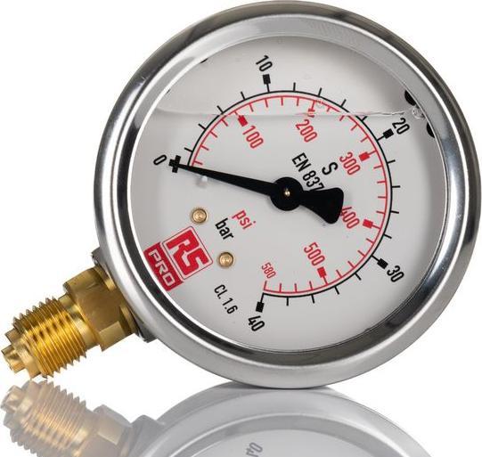 Actual product image RS PRO G 1/4 Bottom Entry Pressure Gauge 40bar, 0b (Measuring device case)