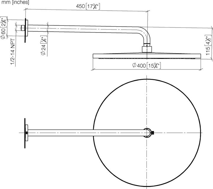 Actual product image Dornbracht rain shower with wall connection, 450 mm projection, rain shower 400 mm, 28659070 (13.30 l/min)