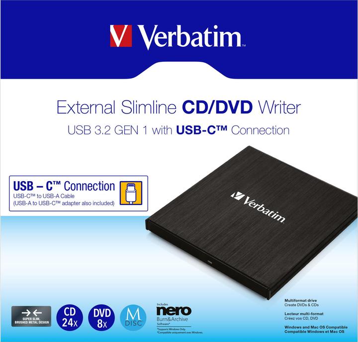 Image du produit Verbatim Simline CD / DVD ReWriter USB-C (Graveur de DVD)