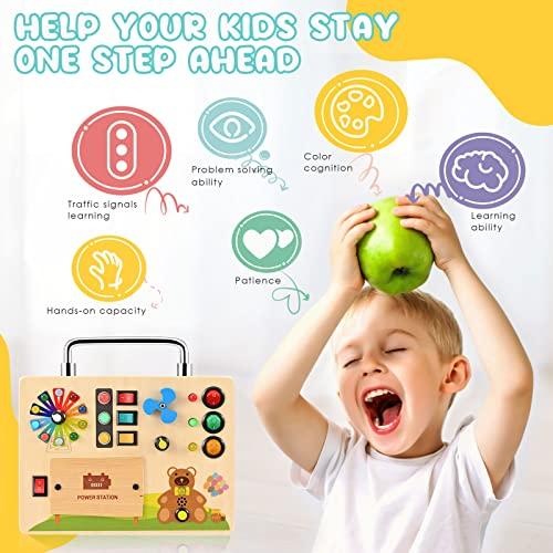 Image du produit Activity Board Busy Board, Jouet Interrupteur de Lumière - Mur d'Activité Sensorielle en Bois Voyage Feu LED