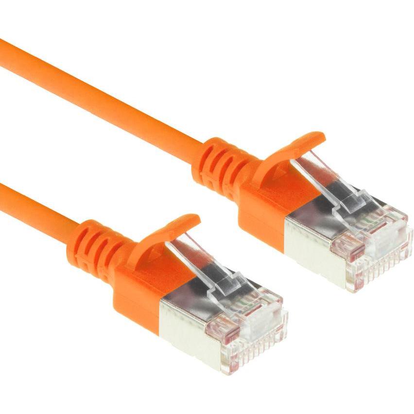 Thumbnail - ACT Orange 0.15 meter LSZH U/FTP CAT6A datacenter slimline patch cable snagless with RJ45 connectors (U/FTP, CAT6a, 0.15...