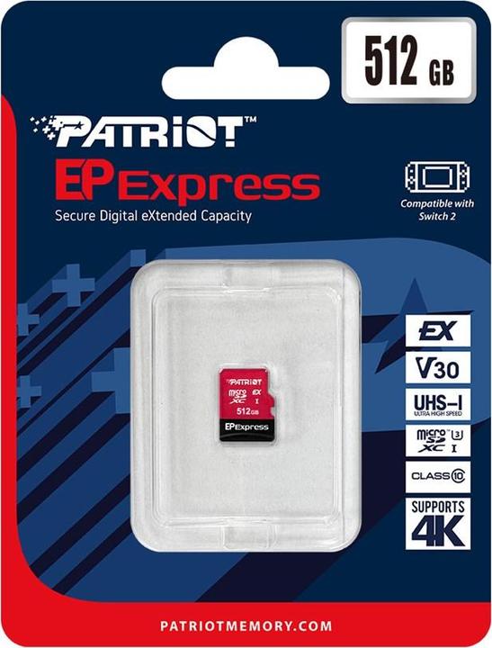 Produktbild Patriot microSDXC-Karte 512GB Express 800/600MB/s Nintendo Switch 2 (512 GB, microSDXC, U3)