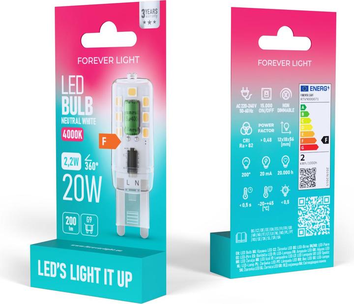 Actual product image Forever Light LED Bulb G9 2.2W 200lm 4000K class F (G9, 200 lm, 100x)