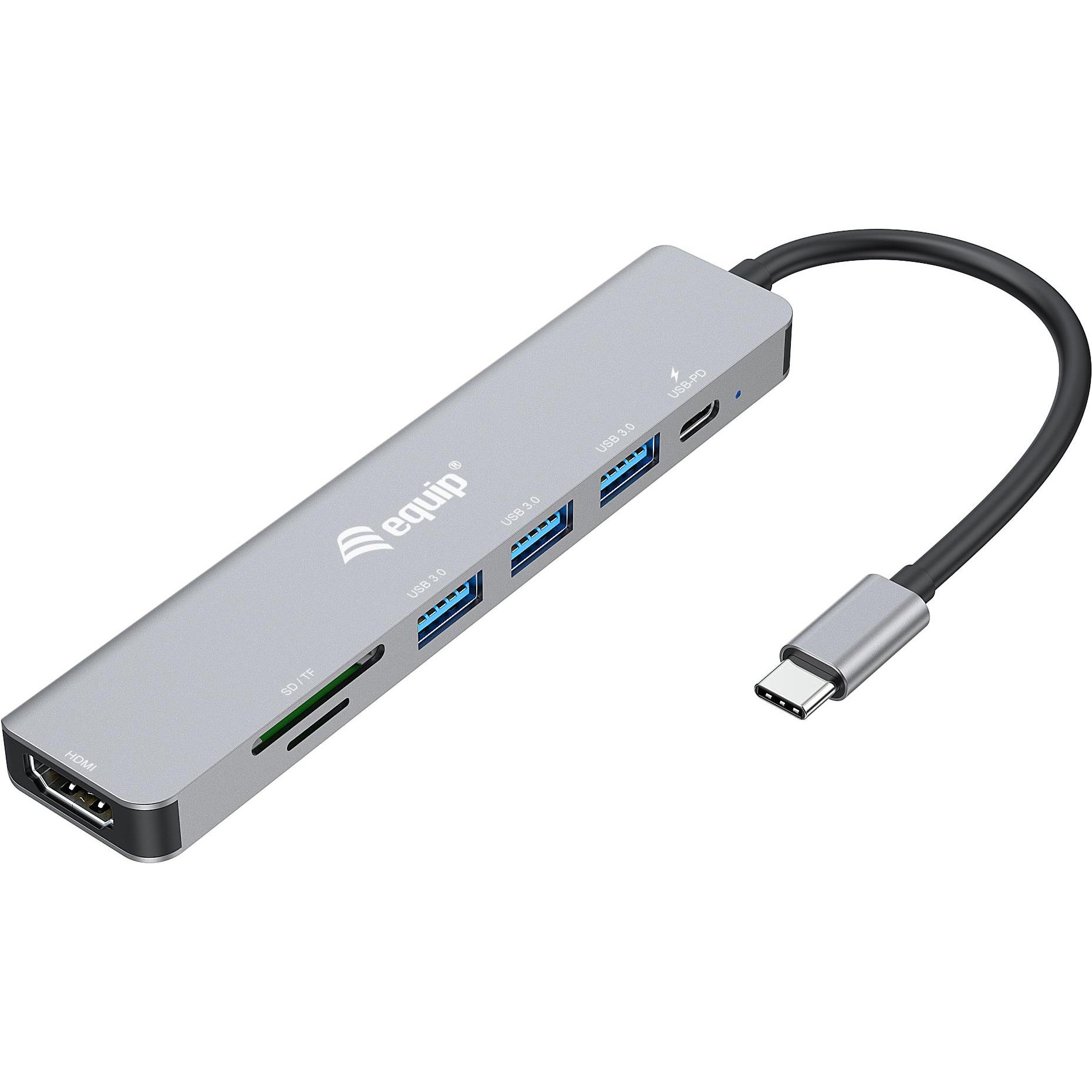 equip 133494 (USB-C, 4 Ports), Dockingstation + USB Hub, Silber