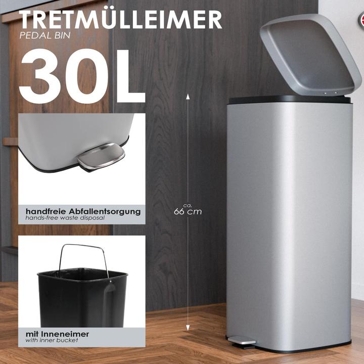 Produktbild Mojawo Metall Mülleimer Treteimer Abfalleimer Tretmülleimer 30L Grau (30 l)