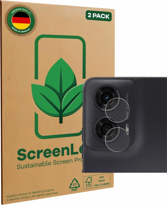 Actual product image ScreenLeaf Screen Protector sustainable Screen Protection, clear, anti-scratch (2 Piece, Motorola Moto G24 Power)