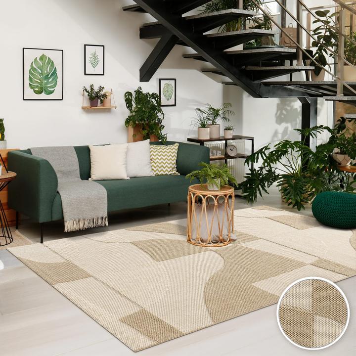 Produktbild TT Home In-& Outdoor Teppich Wetterfest Balkon Küche Boho Hoch-Tief-Effekt Geometrisch (280 x 200 cm)