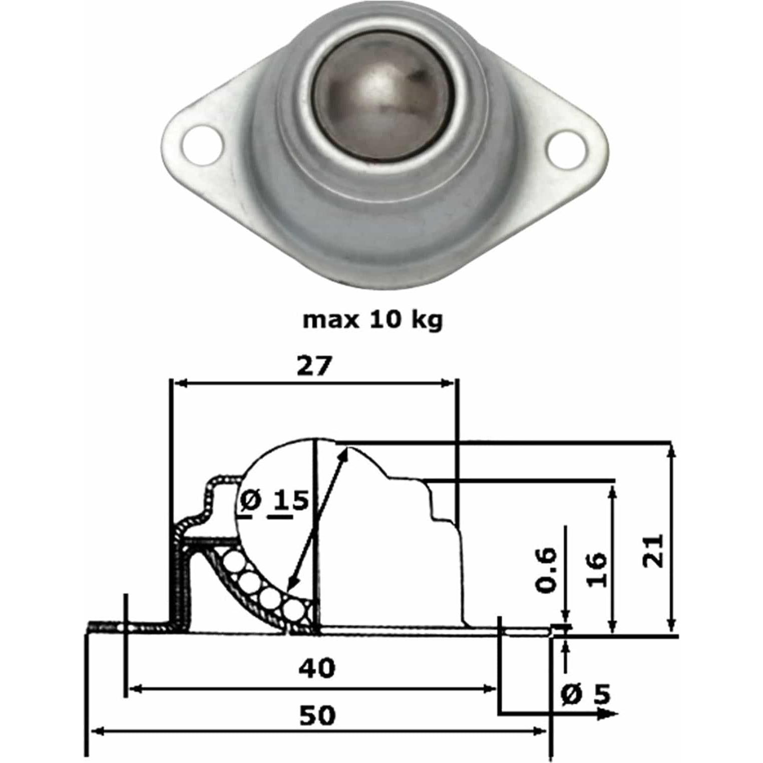 Thumbnail - Eneroid, Möbelrollen, Kugelrolle, 48x32x20mm, 10 kg, Stahl