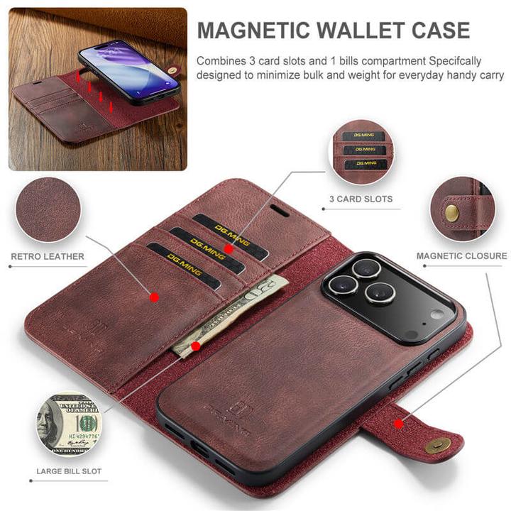 Actual product image Dg.Ming iPhone 17 Pro Max - Flip Case, 3 Kartenfächer, Magnetverschluss, Leder-Optik, Grau (Apple iPhone 17 Pro Max)