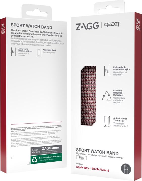 Actual product image Zagg GEAR4 705009519, Bande, Smartwatch, Rouge, Apple, Apple Watch 45/44/42mm, Nylon (Nylon)