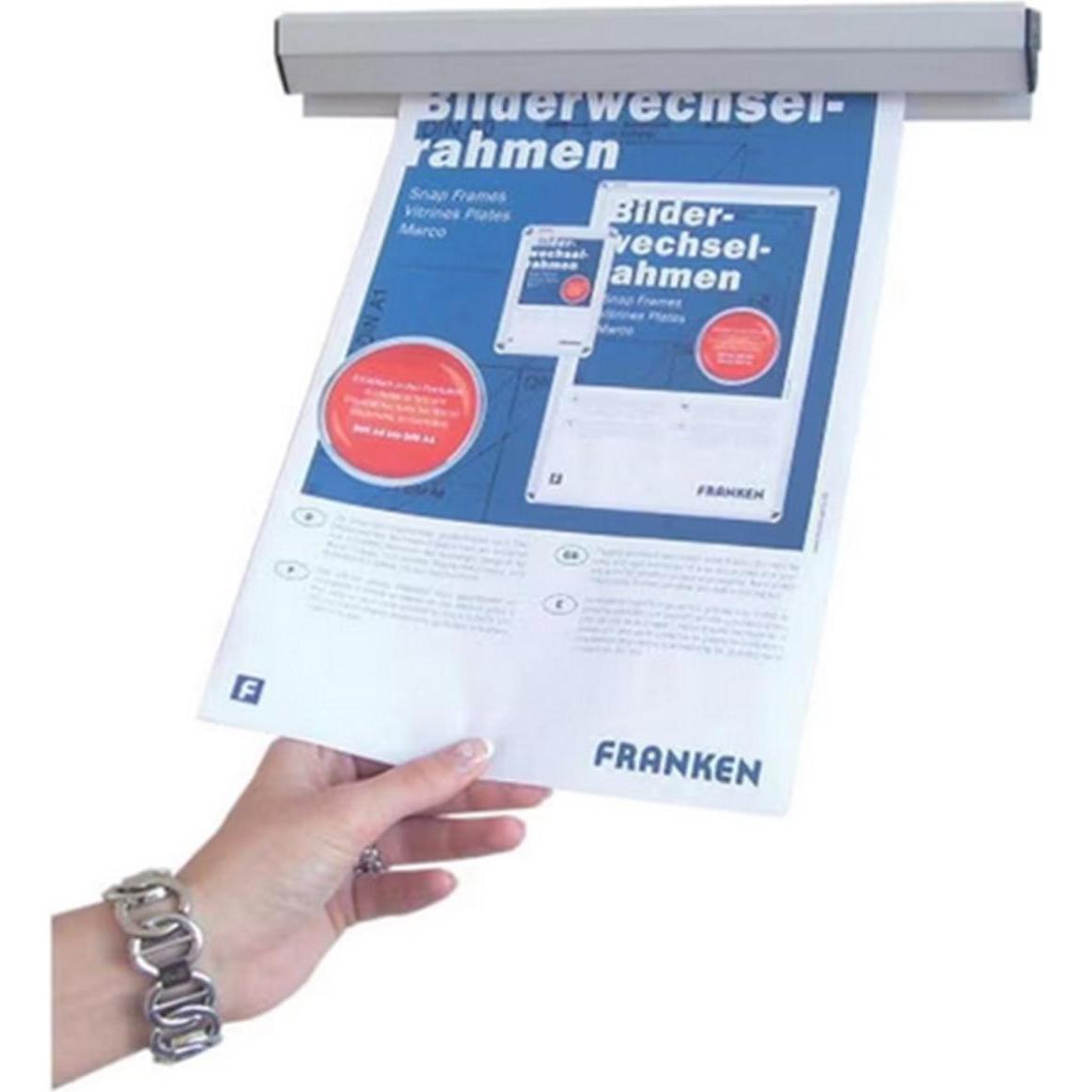 Thumbnail - Franken, Prospektständer, Papierklemmschiene, selbstklebend, Länge: 1.180 mm Kunststoff, beliebig erweiterbar, Wandmonta...