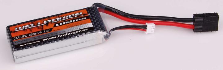 Actual product image Wellpower Lipo battery ULTIMA CAR 2200 mAh / 7.4 Volt 2S 30/60C Softcase TRX connector (7.40 V, 2200 mAh)