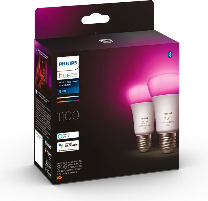 Actual product image Philips Hue White & Color Ambiance BT (E27, 9 W, 1100 lm, 2 x, F)