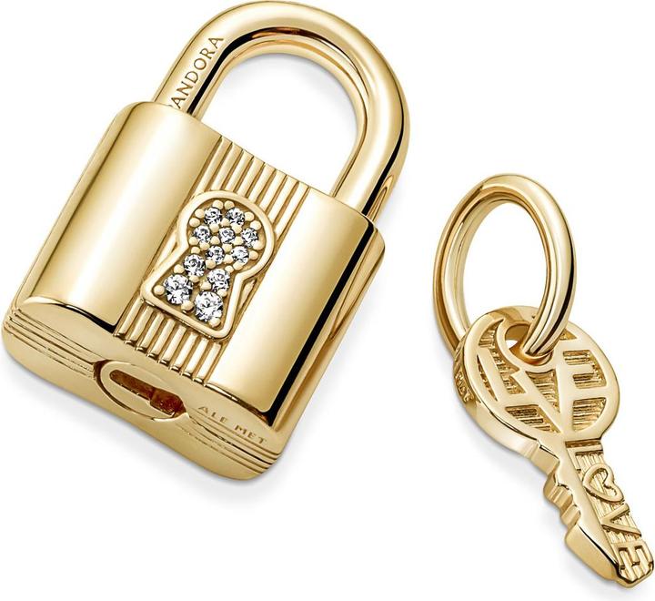 Actual product image Pandora 14k Gold Padlock & Key Charm (Metal, Gold plated)