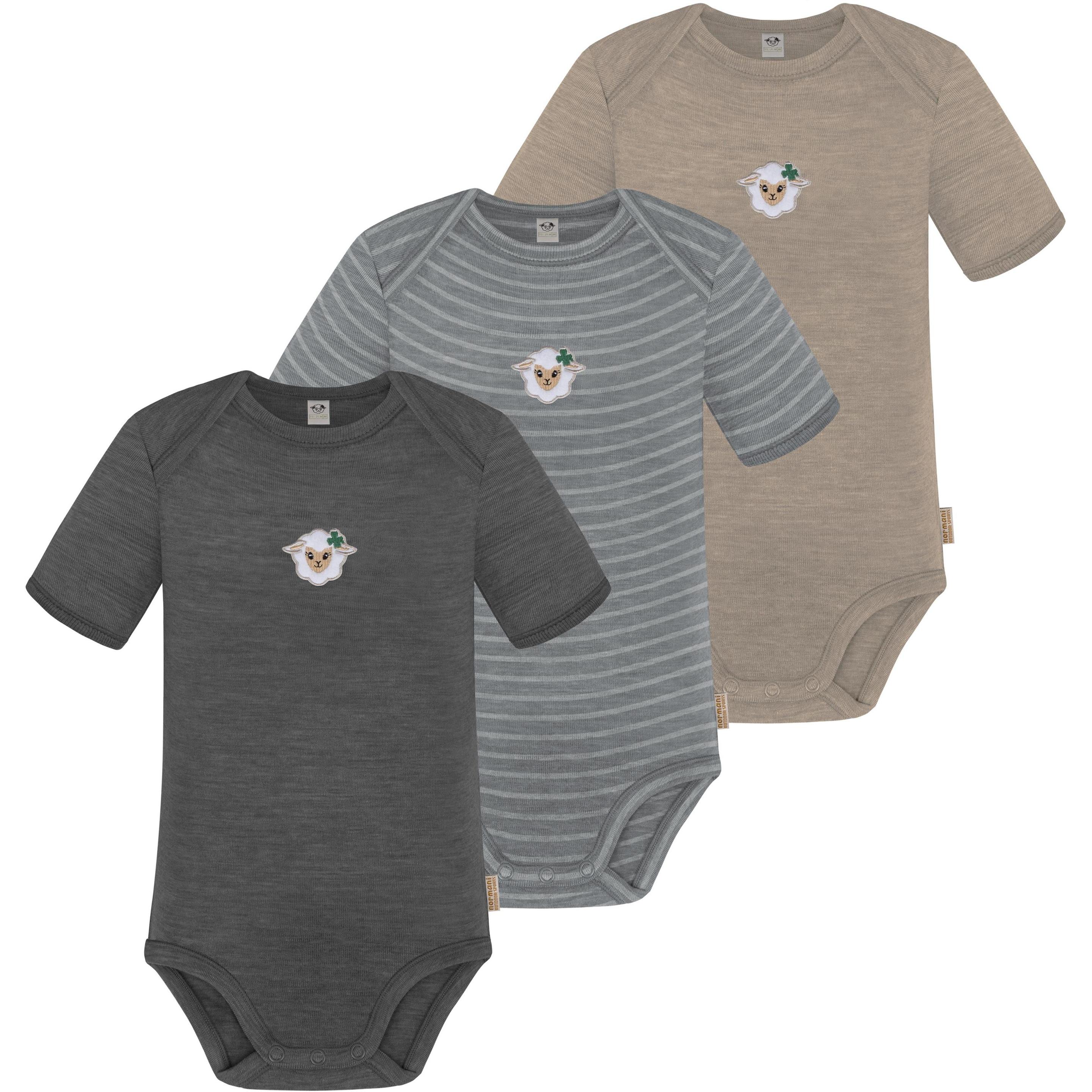 Normani, Herren, Body, 3er Set Baby Merino Body Kurzarm „Tauranga" - 9295, Beige, (74)