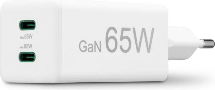 Produktbild Hama Schnellladegerät, GaN, 2x USB-C, PD/Qualcomm®, Mini-Ladegerät, 65 W, Weiss (65 W, 2 Ports)