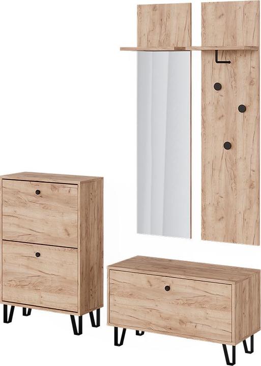 Produktbild Vicco Garderobenset Siri, Goldkraft Eiche, Set mit Wandgarderoben, Sitzbank und Schuhschrank