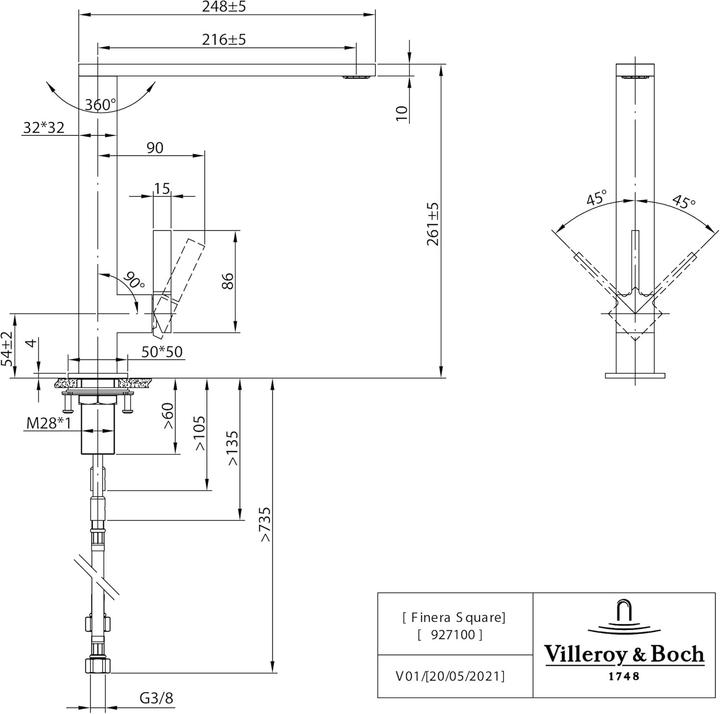 Actual product image Villeroy & Boch Finera Square kitchen tap, stainless steel
