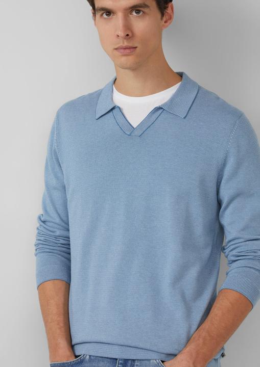 Produktbild s.Oliver Strickpullover Gestrickter Streifenpullover mit Polokragen und Rippbündchen (L)