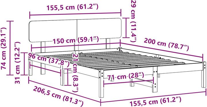 Image du produit vidaXL Holz-Bettgestell (150 x 200 cm)