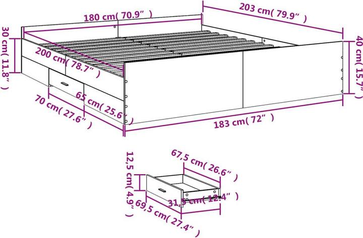 Produktbild VidaXL Bettgestell mit Schubladen (180 x 200 cm)