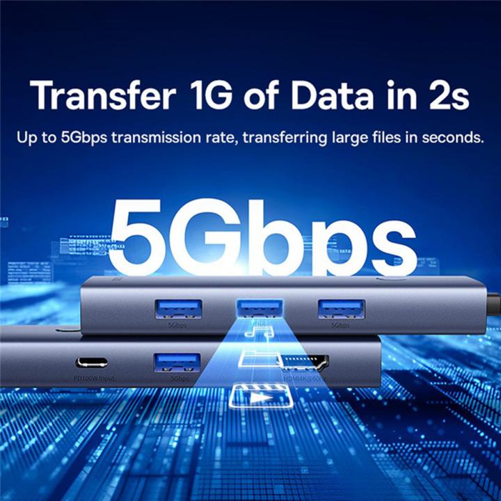 Produktbild Baseus Hub 7in1 UltraJoy, USB-C - HDMI, VGA, 4xUSB 3.0, PD (grey) (USB-C, 7 Ports)