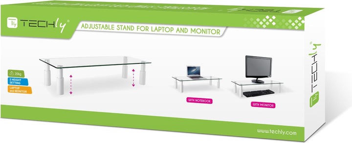 Immagine prodotto Techly Tavolo universale di stoccaggio in vetro, 580 x 210 x 130 mm