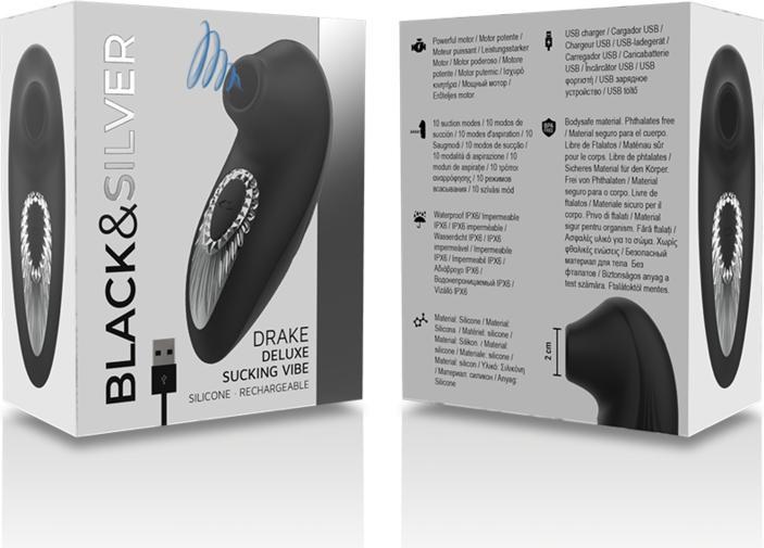 Actual product image Black&Silver - Drake Deluxe Sucking Vibe Silicone Rechargeable Black