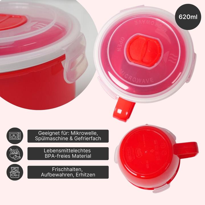 Produktbild Hobby Mikrowellen-Tasse mit Henkel Mikrowellen-Becher Lunchbecher Suppen-Mug (620 ml, 1 x)
