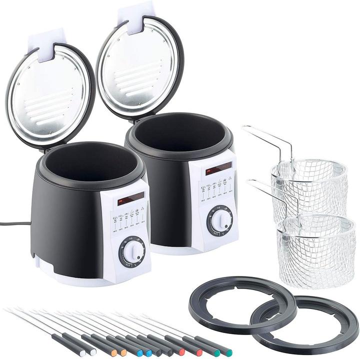 Produktbild Rosenstein & Söhne 2er-Set kompakte Tisch-Fritteusen mit Fondue-Set