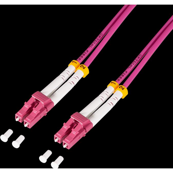LogiLink Stahlarmiertes Glasfaser-Patchkabel OM4, Duplex LC/UPC - LC/UPC, 1 m (1 m), Netzwerkkabel