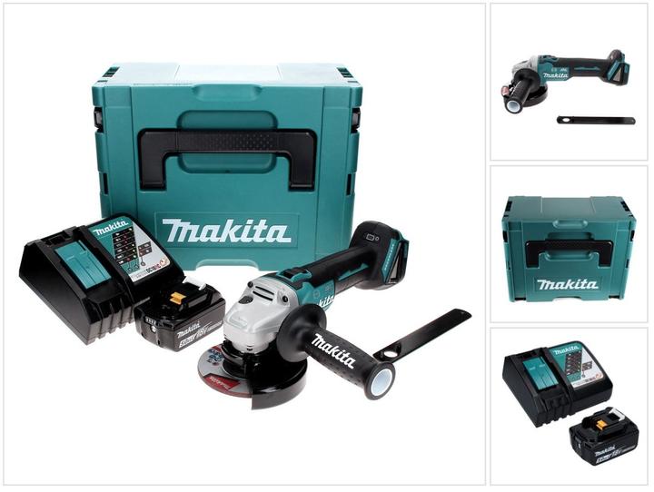 Actual product image Makita DGA 506 RT1J Battery angle grinder 18 V 125 mm Brushless + 1x battery 5.0 Ah + charger + Makpac (125 mm)