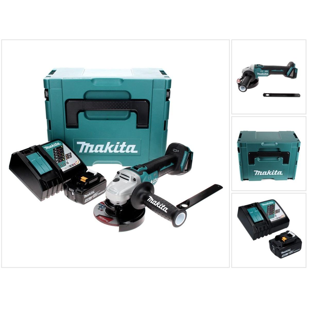 Makita, Winkelschleifer, DGA 506 RT1J Akku Winkelschleifer 18 V 125 mm Brushless + 1x Akku 5,0 Ah + Ladegerät + Makpac (...