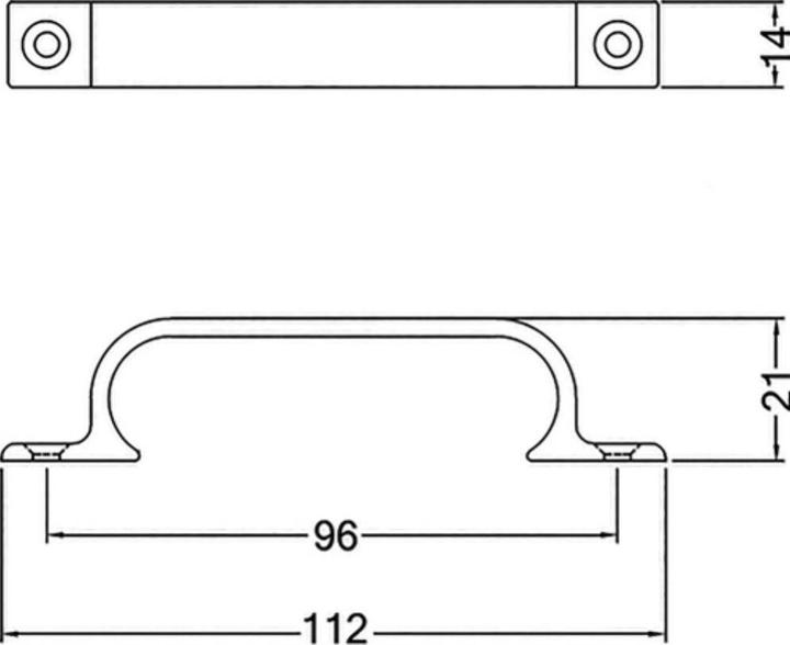 Image du produit Hermeta Poignée Saillie 21 mm Longueur 112 mm Largeur 14 mm Aluminium anodisé argent Nombre de trous 2