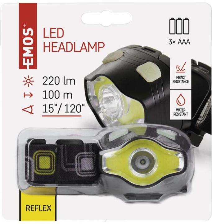 Actual product image Emos COB LED + LED headlamp P3536, 220 lm, 100 m, 3x AAA (220 lm)