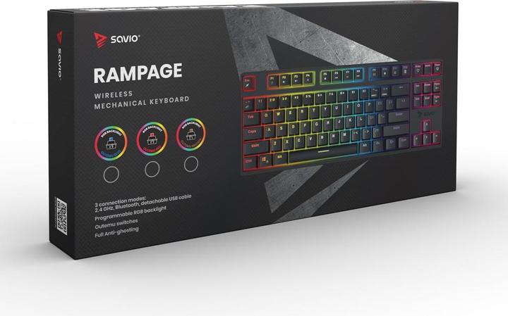 Actual product image Savio Rampage Outemu Ruda Mechanical Keyboard, anti-ghosting, RGB, black (US, Cable)