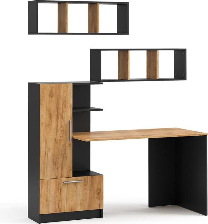 Produktbild Vicco Schreibtisch-Set Tomy, Anthrazit/Goldkraft Eiche, 150 x 59 cm 3er Set da 2 Regale+Schreibtisch