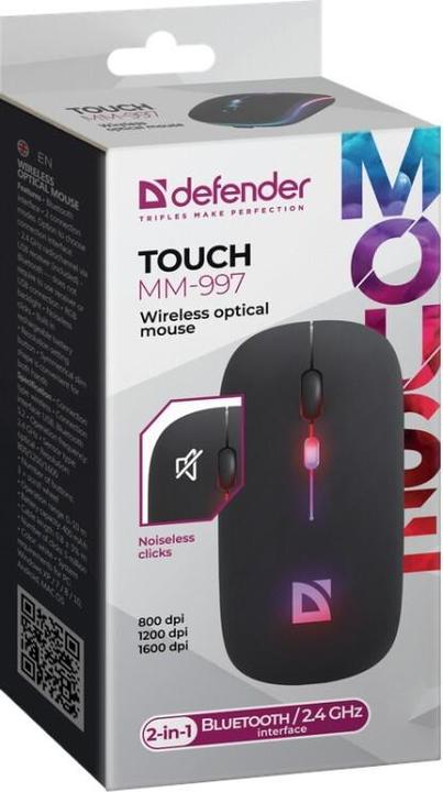 Actual product image Defender Mysz bezprzewodowa silent click TOUCH MM-997 accumulator 800/1200/1600 DPI czarna (Wireless)