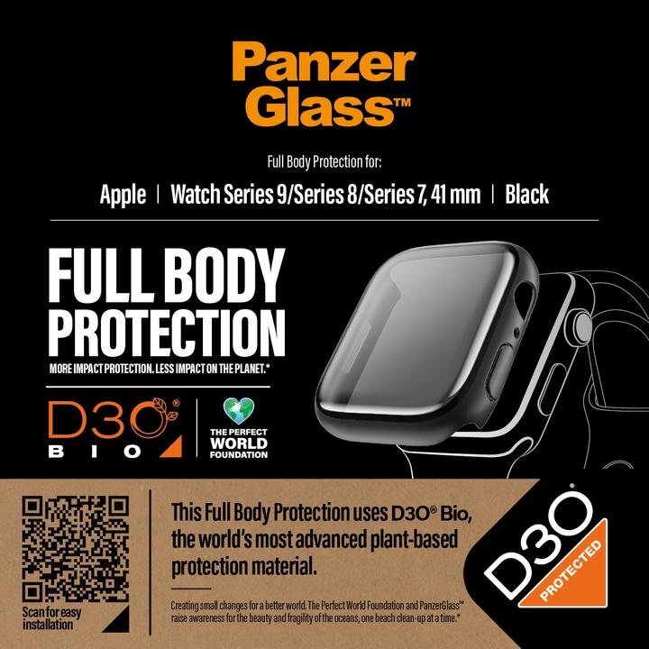 Immagine prodotto PanzerGlass Pellicola protettiva Full Body Apple Watch 2023 41mm con D3O nero (Apple Watch Series 9)